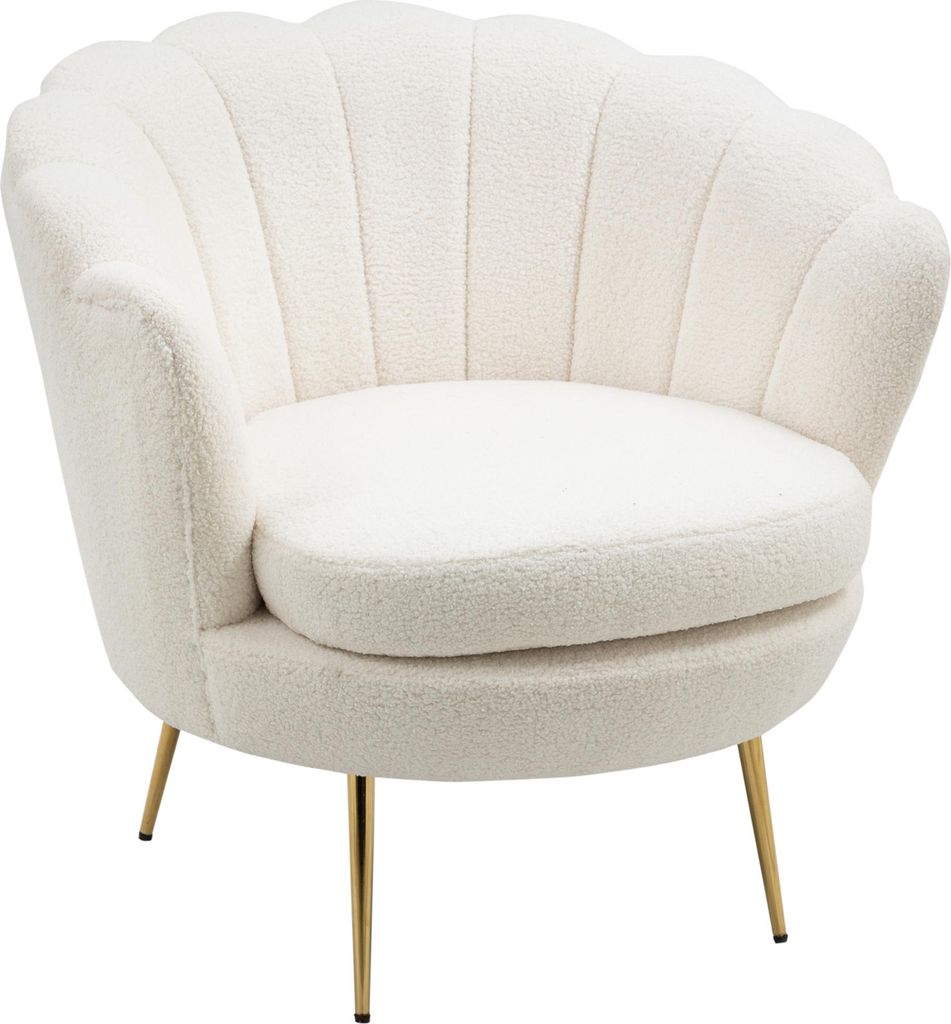 Polstersessel in Muschelform, Relaxsessel, Entspannungssessel, Metallbeine in Goldoptik, 79L x 77B x 77H cm, Weiß