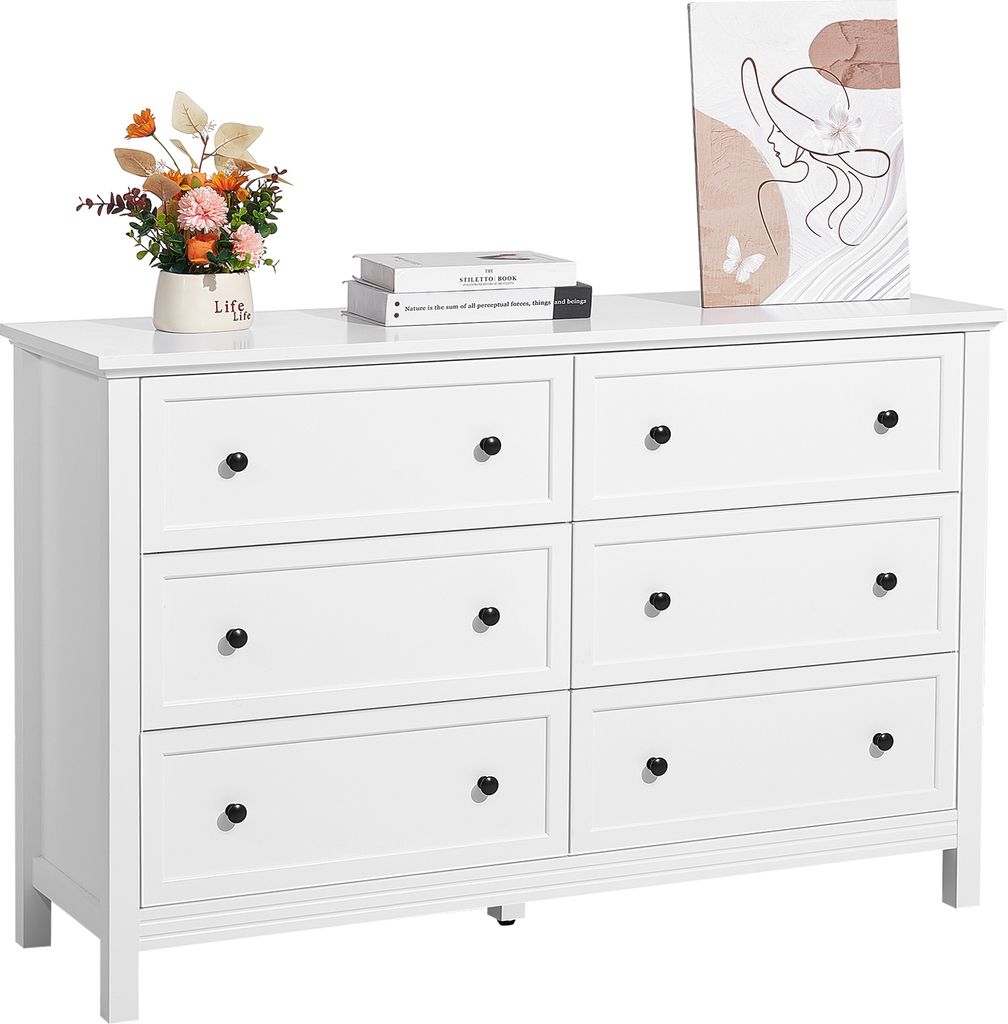 VEVOR Kommode mit 6 Schubladen, Auszug und Kippschutz, schlichte Vintage-Kommode, TV-Schrank, Organizer-Regal für Wohnzimmer, Schlafzimmer und Ein...