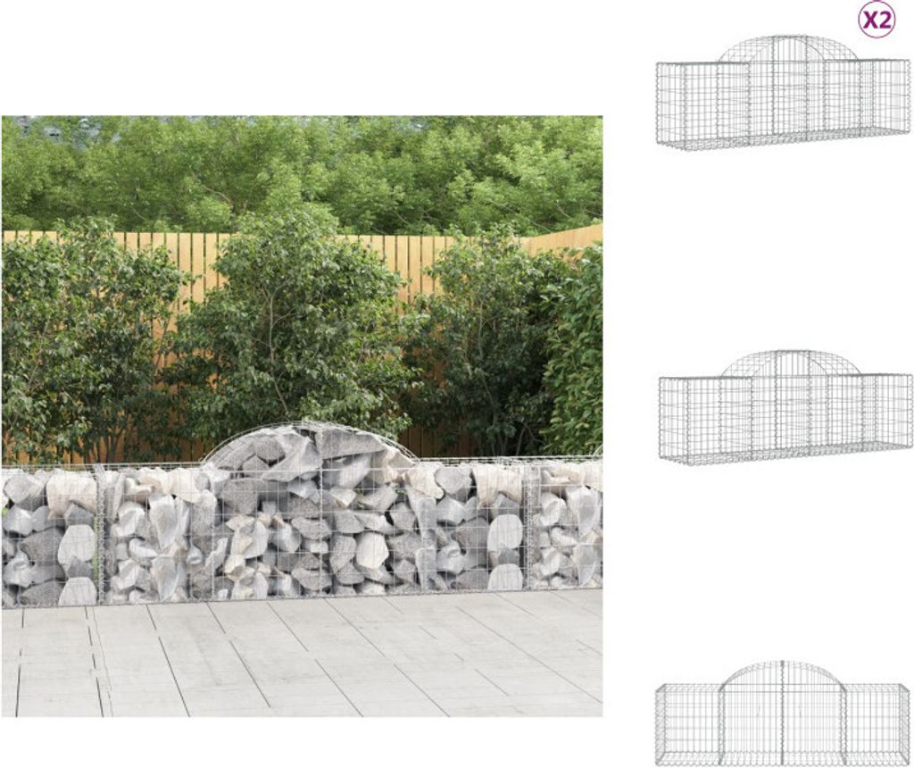vidaXL Gabionen mit Hochbogen 2 Stk. 200x50x60/80 cm Verzinktes Eisen - Blumentöpfe & Pflanzgefäße
