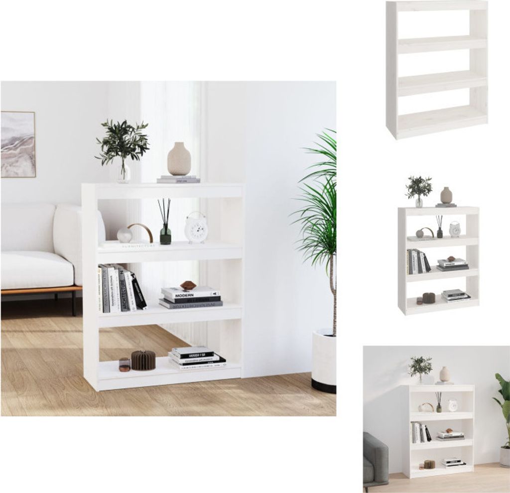 vidaXL Bücherregal Raumteiler Weiß 80x30x103,5 cm Massivholz Kiefer - Bücherregale & Bücherschränke