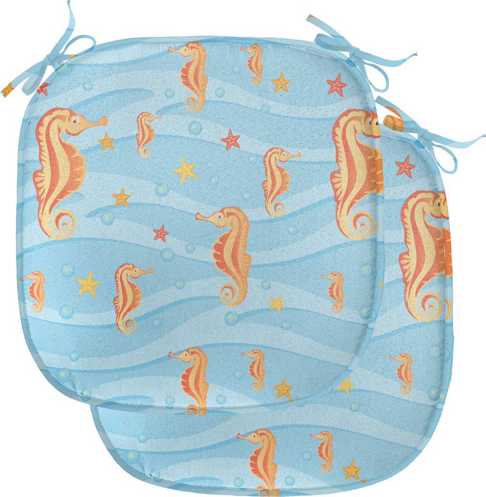 ABAKUHAUS Tier Polster für Esszimmerstühle, Wellen-tropisches Meer Ceature, Dekoratives wasserfestes Kissen mit Riemen für Küchensitze, 40 cm x...