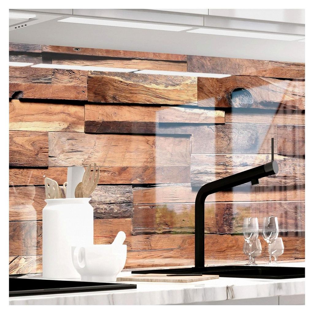 Selbstklebende Küchenrückwand Spritzschutz in Glasoptik, verstärkt, für alle Untergründe, 1,8 mm Rückwand für die Küche, Irish Wood, 60 x 2...