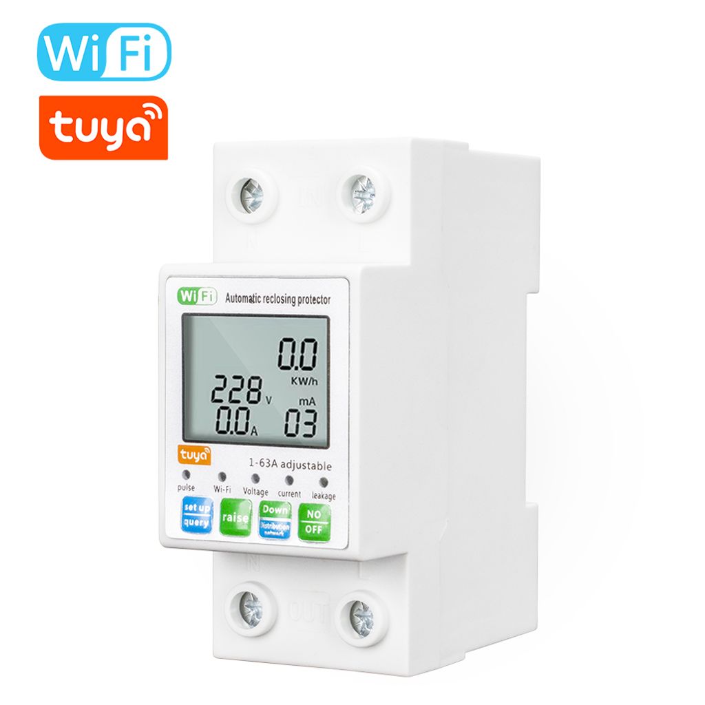 Tuya WiFi Intelligenter automatischer Wiedereinschaltschutz, multifunktionaler Strom- und Spannungsueberwachungsmesser, LCD-Display, Schalter, Leis...