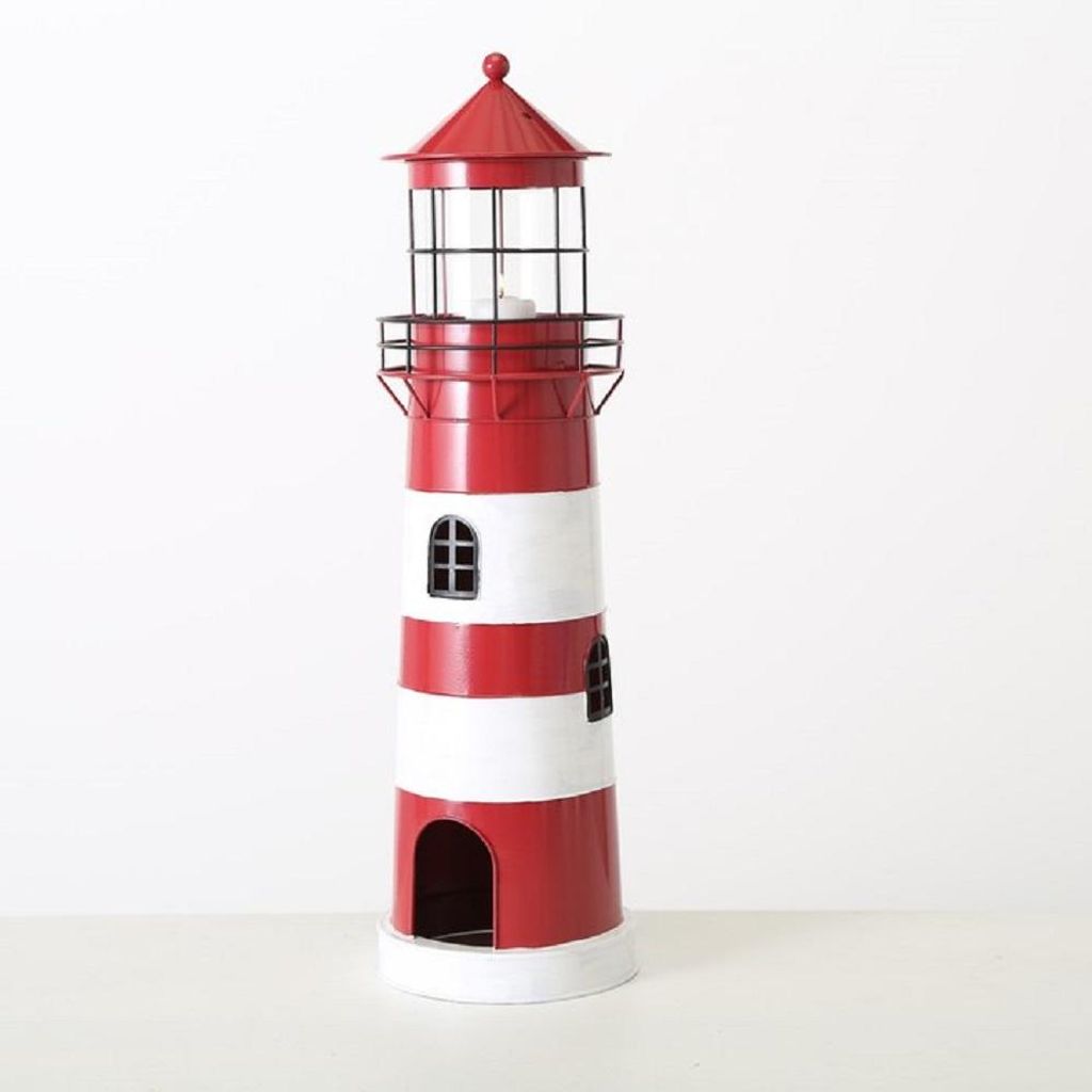 Kerzenlaterne Leuchtturm H.64 Ø.19 cm rot schwarz weiß Produktbild 