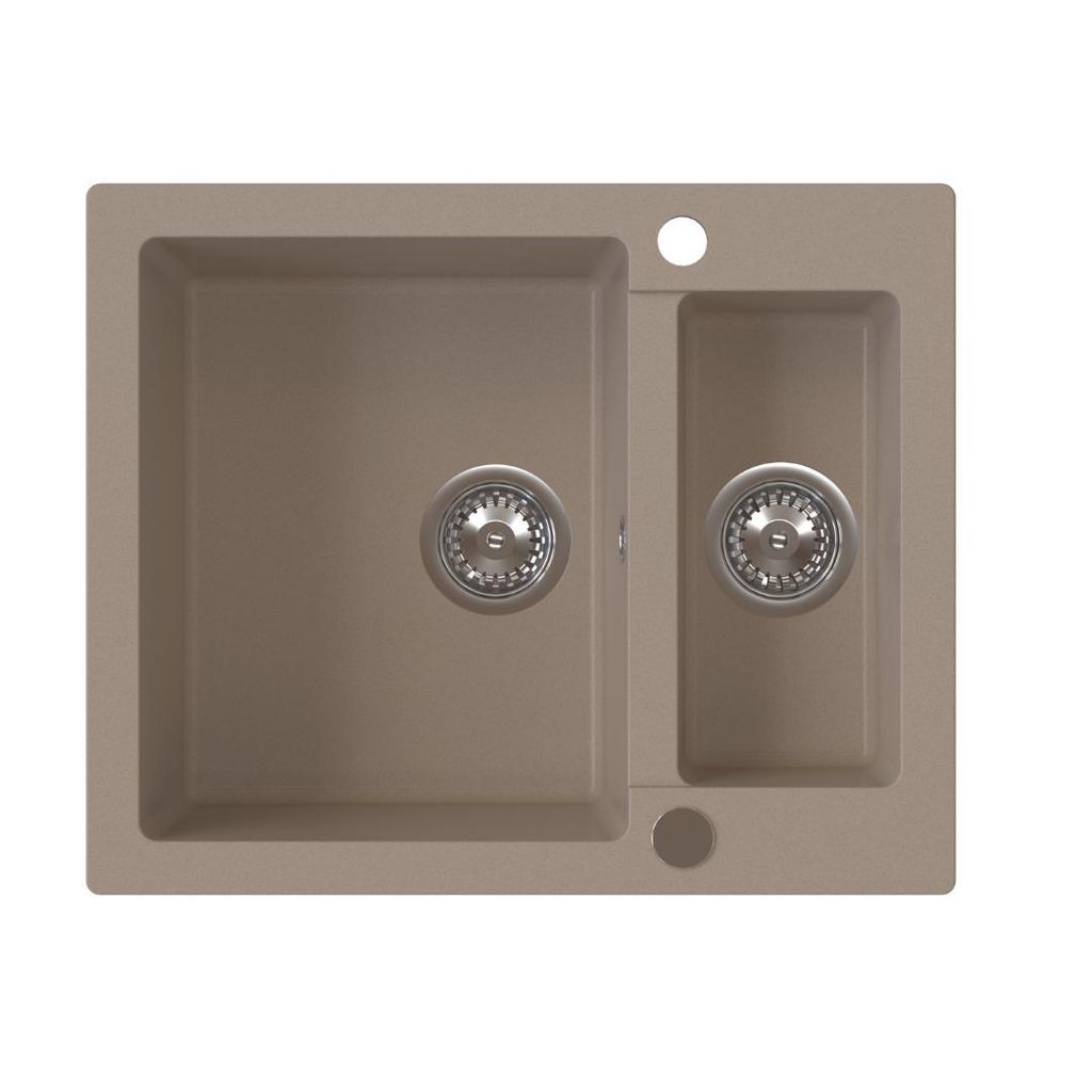 VBChome Spülbecken 60x50x20 cm Beige Granit 1,5 Becken Einbauspüle gesprenkelt Restebecken Siphon