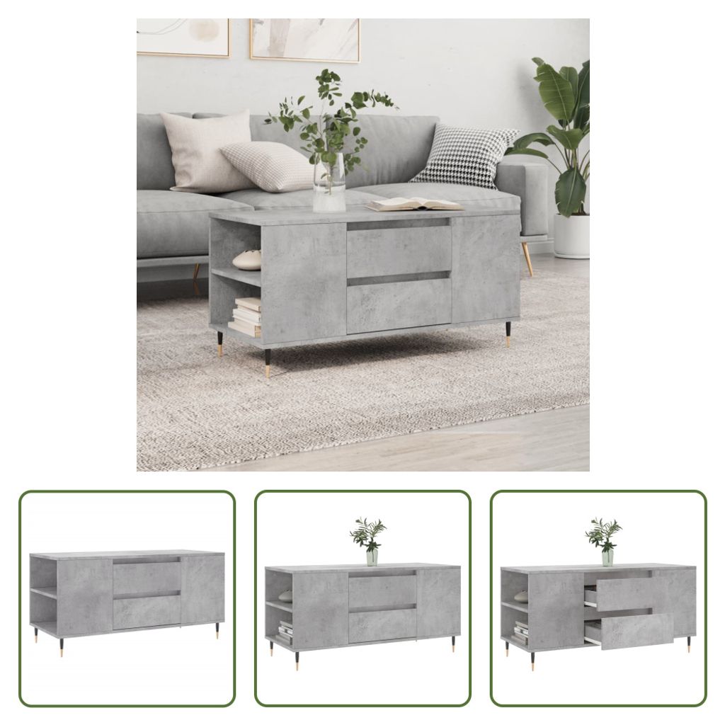 The Living Store Couchtisch Betongrau 102x44,5x50 cm Holzwerkstoff