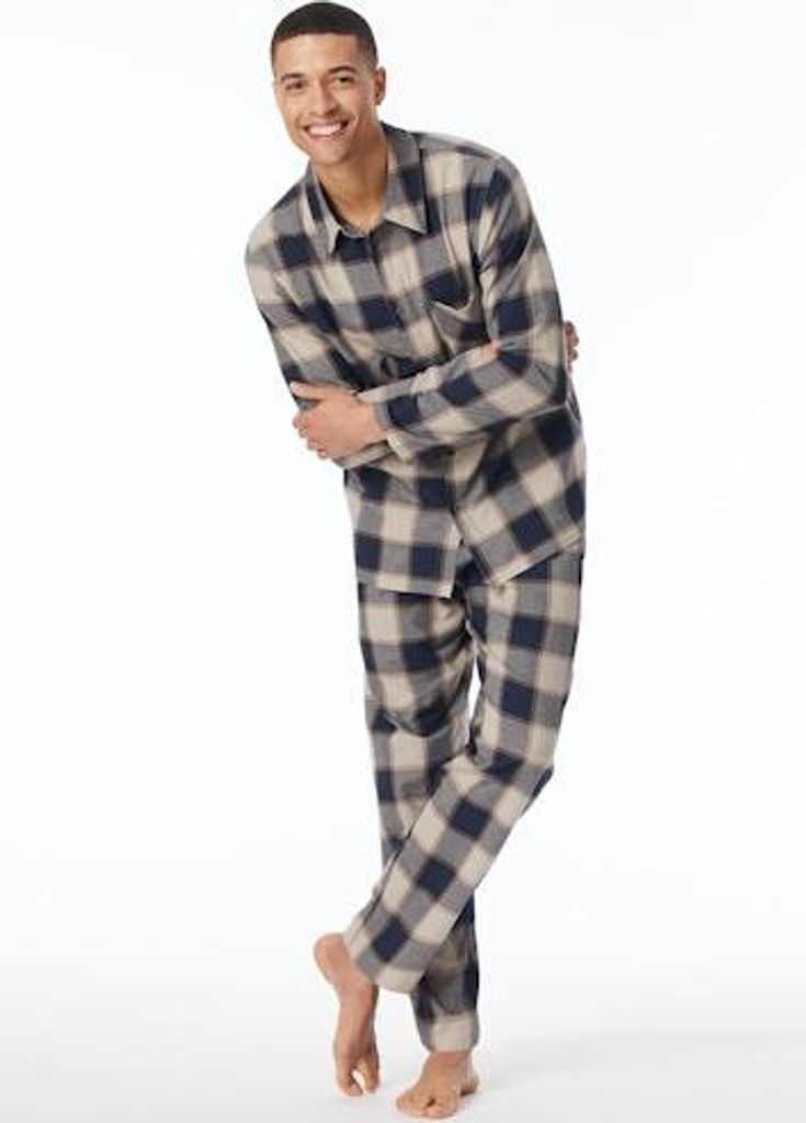 Schiesser Herren Schlafanzug lang jeansblau 54