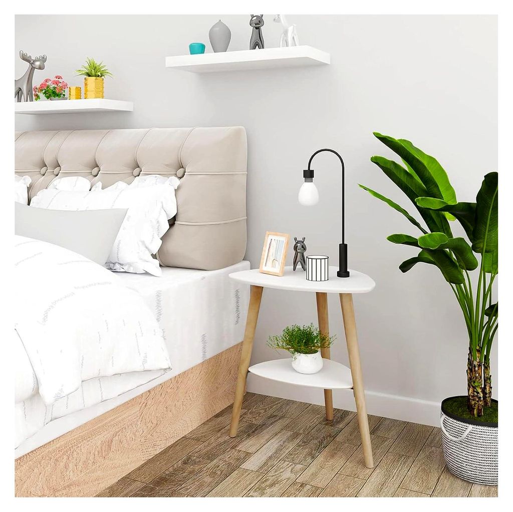 Beistelltisch in Weiß, Wohnzimmertisch mit 2 Tischplatten, skandinavischer Couchtisch, minimalistischer Sofatisch, kleiner dreieckiger Tisch mit M...