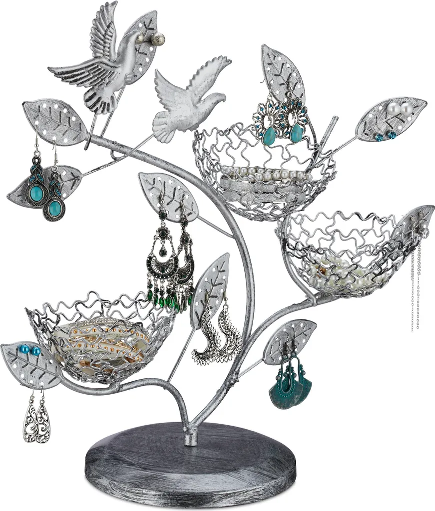 Relaxdays Arbre à bijoux pour boucles d'oreilles et bagues en métal