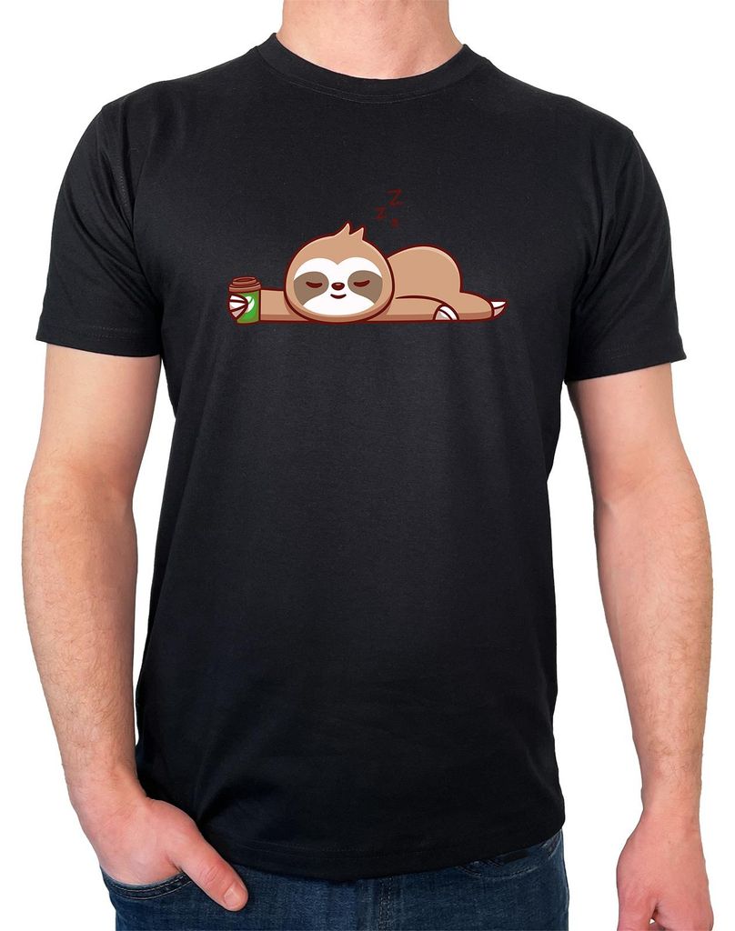 Huuraa Herren T-Shirt schlafendes Faultier Comic XL Black Bio Baumwolle Fairtrade Herrenshirt Geschenkidee