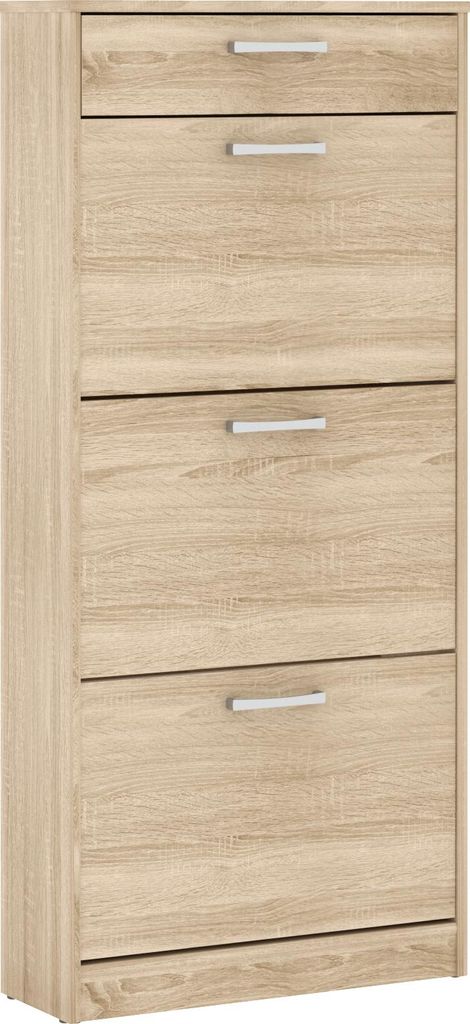Forte NIKO Schuhschrank 60, Skandi-Schrank, 3 Kippfächer, 1 Schublade, Holzwerkstoff, Flur, Abstellraum, Sonoma Eiche Holzdekor, 58,2 cm breit x 1...