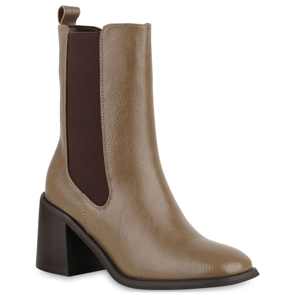 VAN HILL Damen Leicht Gefütterte Klassische Stiefeletten Eckige Schuhe 840705, Farbe: Khaki, Größe: 38