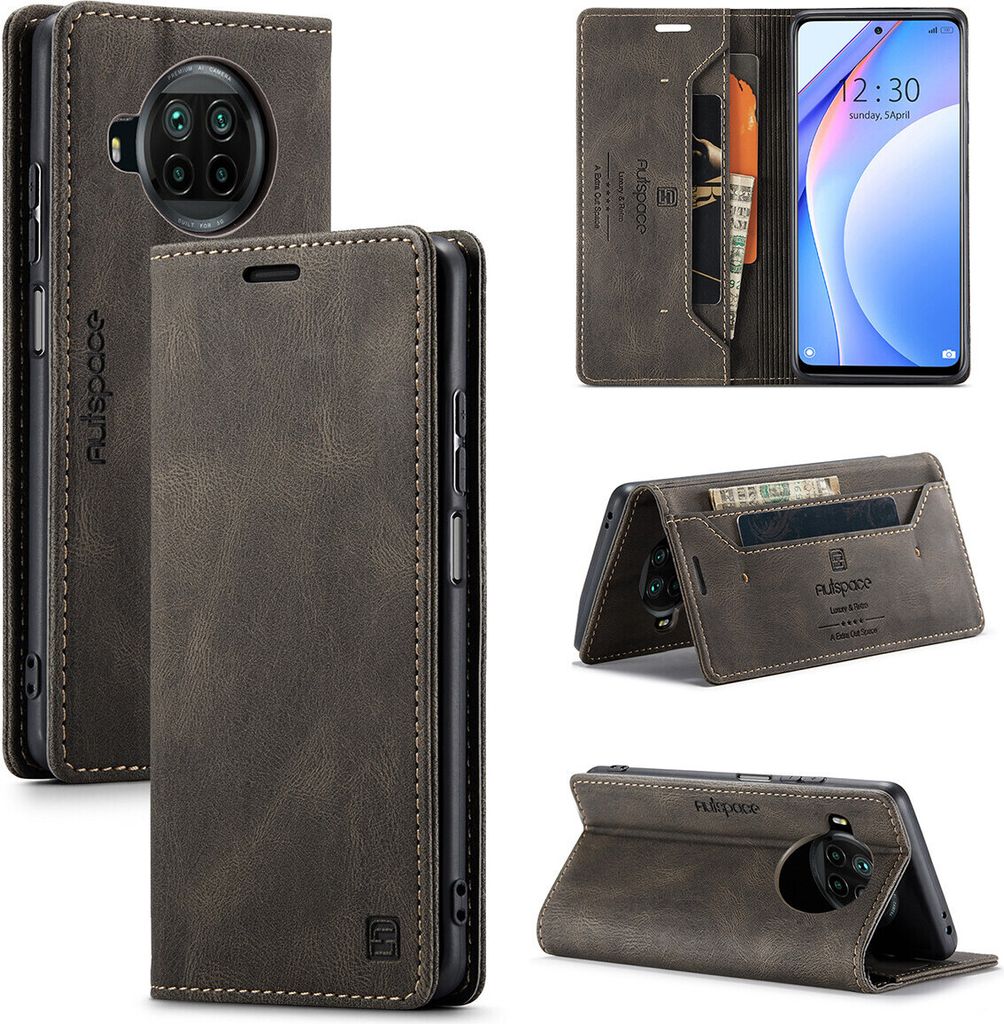 Xiaomi Mi 10T Lite Brieftasche Hülle, Retro Kunstledertasche Stand Schutzhülle für Xiaomi Mi 10T Lite Kupfer
