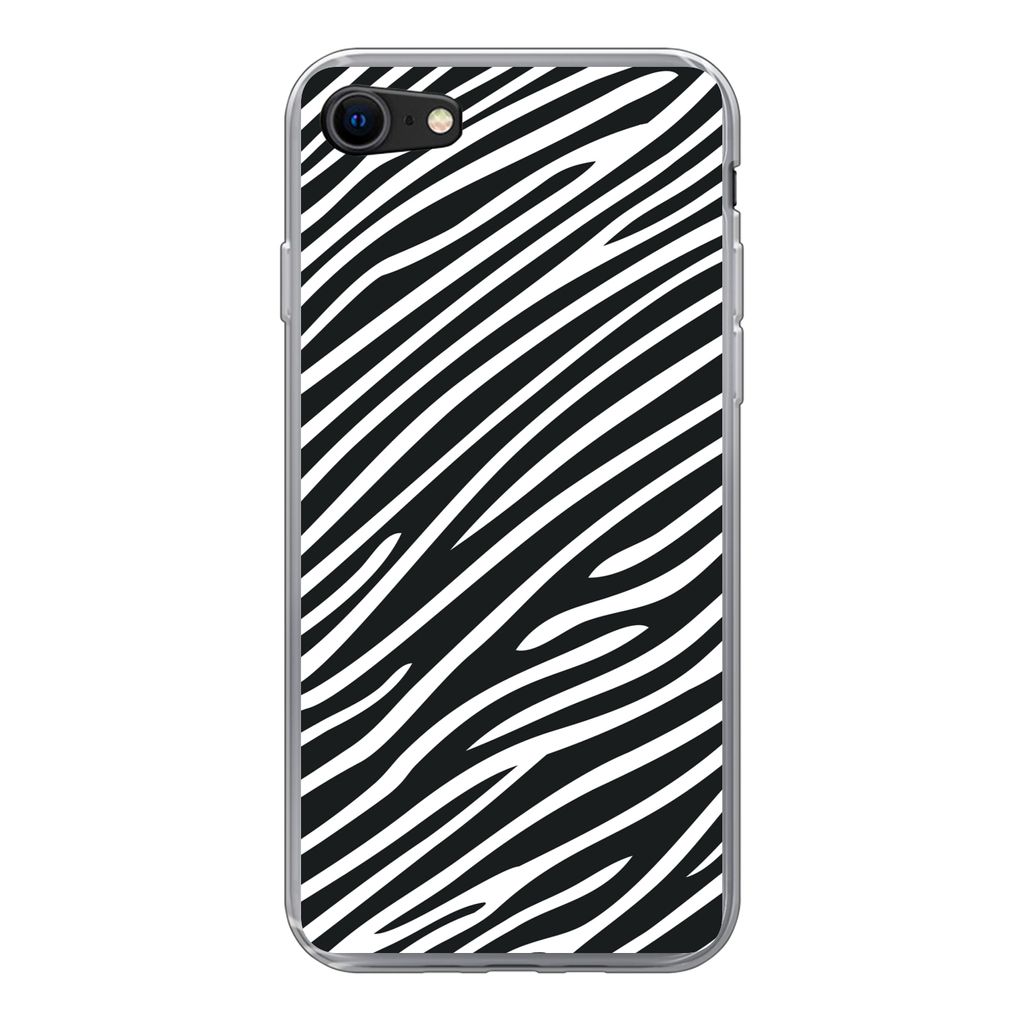 MuchoWow Handyhülle Schutzhülle Hülle für iPhone SE 2022 Tiermuster - Zebra - Schwarz Silikon Softcase Handy Hülle - Schutzhülle