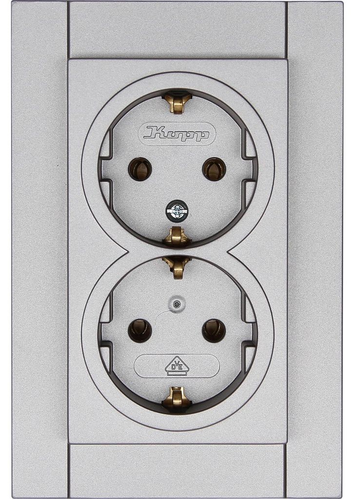 Kopp Athenis  stahl / silber Doppel-Steckdose Kinderschutz Produktbild 