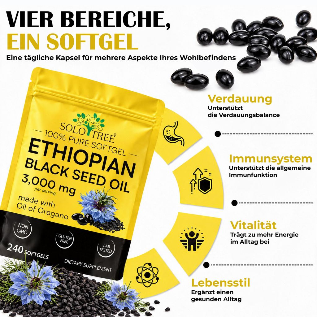 Schwarzkümmelöl Oreganoöl 3000mg Äthiopisches Nigella