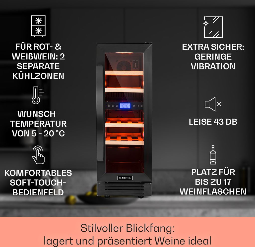 Klarstein Weinkühlschrank 2 Zonen, 53L Getränkekühlschrank, Produktbild 2