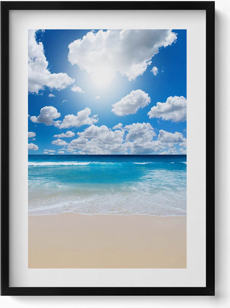 Strand, Meer und Horizont– Wandbild mit Rahmen – Gerahmtes Bild – Wanddekoration – 50x70 cm – Schwarz Rahmen