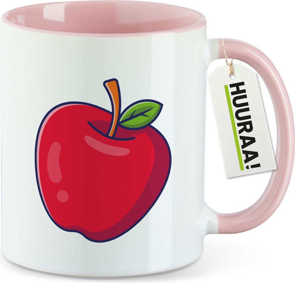 Huuraa Kaffeetasse Apfel Comic 330ml Rosa Keramik Kaffeebecher Geschenkidee