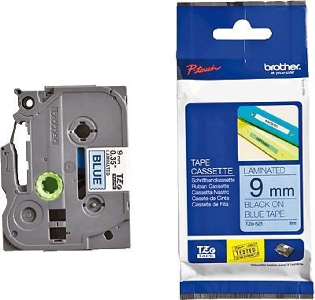 Nastro Brother TZe-521 9mm Nero su Blu Originale: Etichette Durature