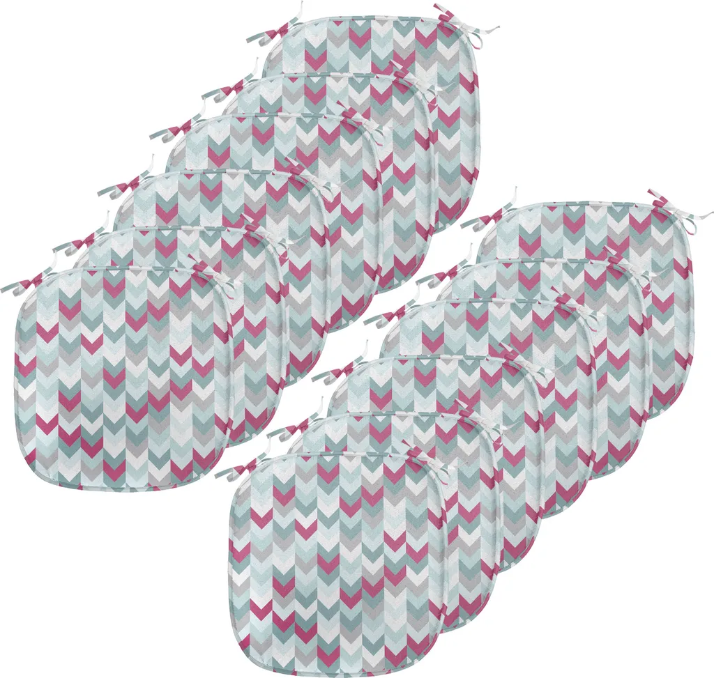 ABAKUHAUS Imbottitura angolare per sedie da sala da pranzo, strisce simmetriche a freccia, cuscino decorativo impermeabile con cinturini per sedie da cucina, 40 cm x 40 cm - confezione da 12, turchese grigio chiaro