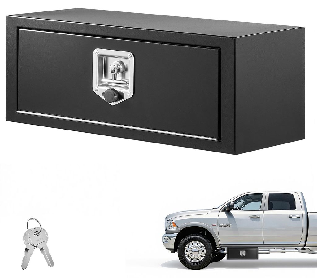 SucceBuy Lkw Unterbaubox 686 x 254 x 254 mm Unterflur Staukasten aus kaltgewalztem Stahl, wasserdichter Werkzeugkasten mit T-Griff Schloss für Lkw...