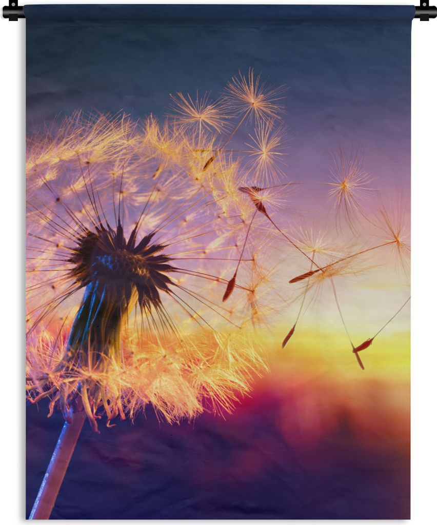 MuchoWow Wandteppich Wandbehang Löwenzahn - Blumen - Sonnenuntergang - Horizont - Nacht 60x80 cm Tapisserie Dekoration Wandtuch - Decke - Wandt...