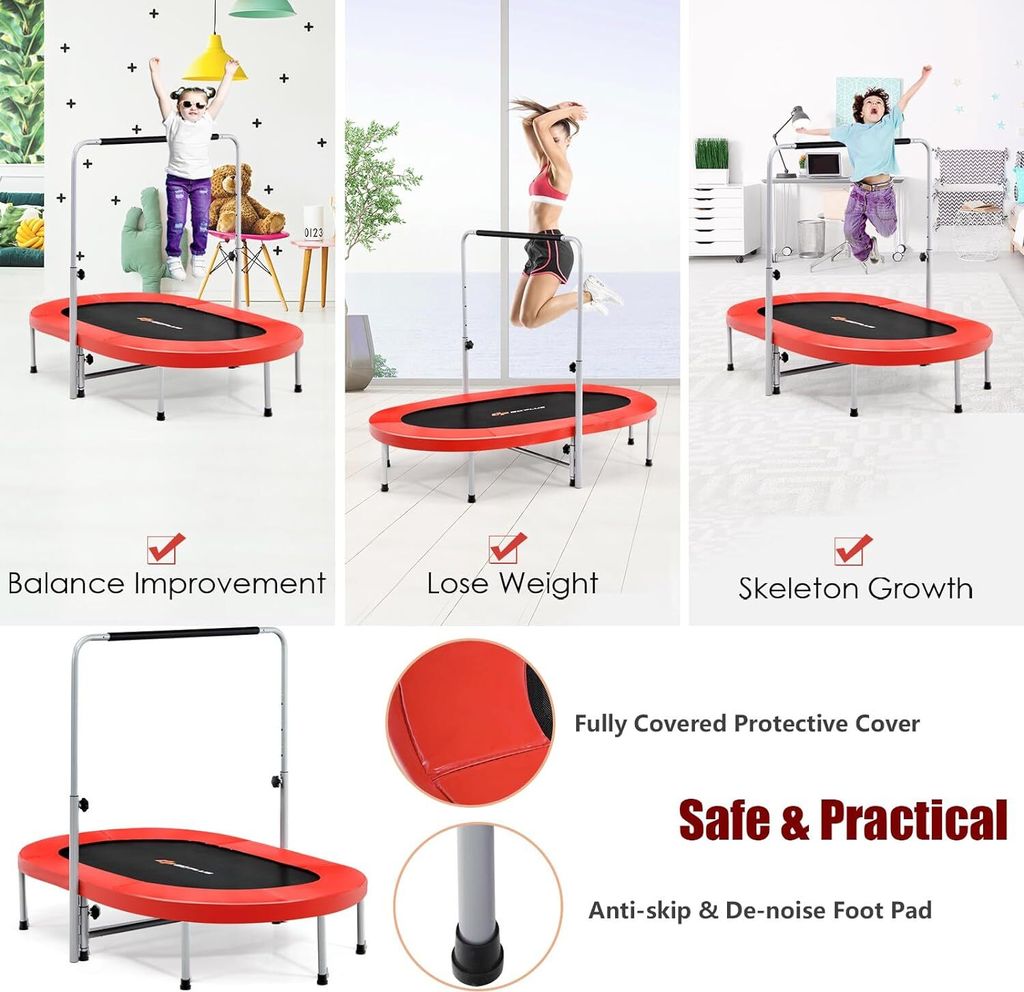 KOMFOTTEU Skladacia trampolína pre 2 osoby, oválna fitness Obrázok produktu 3