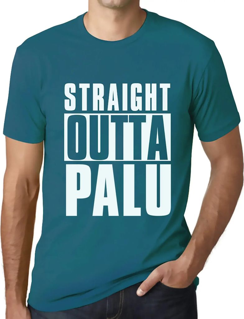 Herren Grafik T-Shirt Direkt aus Palu – Straight Outta Palu – Öko-Verantwortlich Vintage Jahrgang Kurzarm Lustige Druck Geburtstag Geschenk Mann