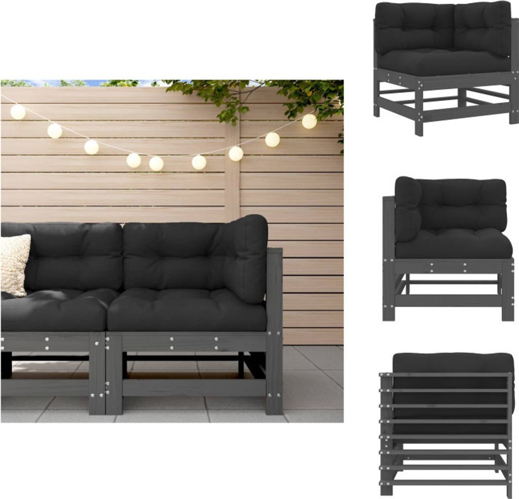 vidaXL Ecksofa mit Kissen Grau Massivholz Kiefer - Gartensofaelemente