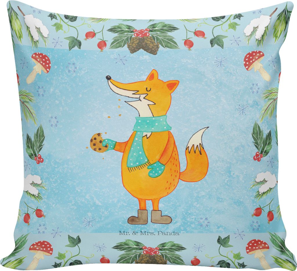 Mr. & Mrs. Panda kuschelkissen 40x40 Fuchs Keksdose - Eisblau - Geschenk, Kissen, Zierkissen, Weihnachten, Lounge, Kuschel, couch, 40 x 40