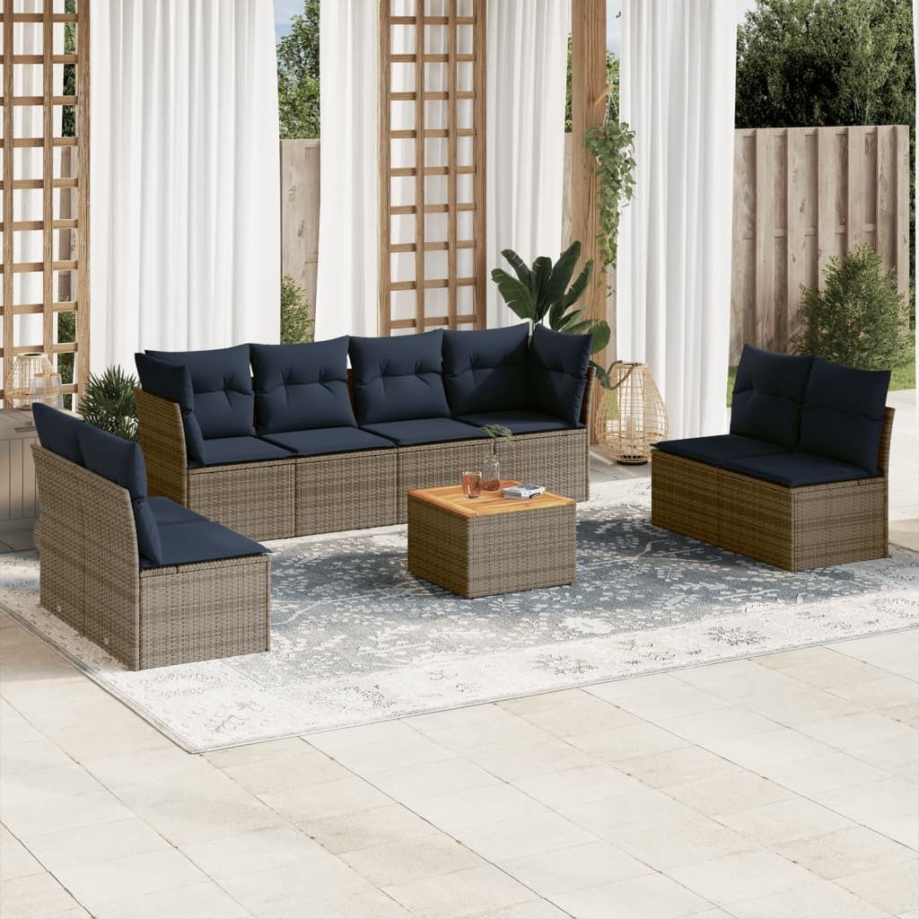 Möbel 9-tlg. Garten-Sofagarnitur mit Kissen Grau Poly Rattan - Gartenmöbelgarnituren 3255914