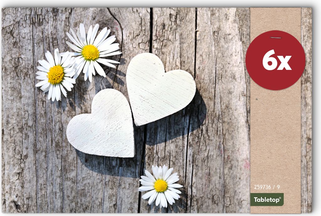 Abwaschbare Tischsets 6er Set Landhaus-Stil Blumen & Holz-Optik