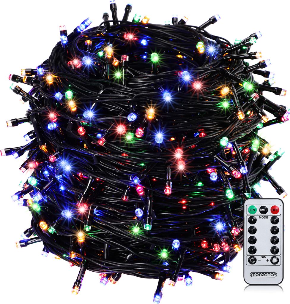 MONZANA 600 LED Lichterkette 60m mit Fernbedienung Timer Innen Außen 8 Modi Dimmbar IP44 Wetterfest Stecker Weihnachten Weihnachtsbeleuchtung Bunt