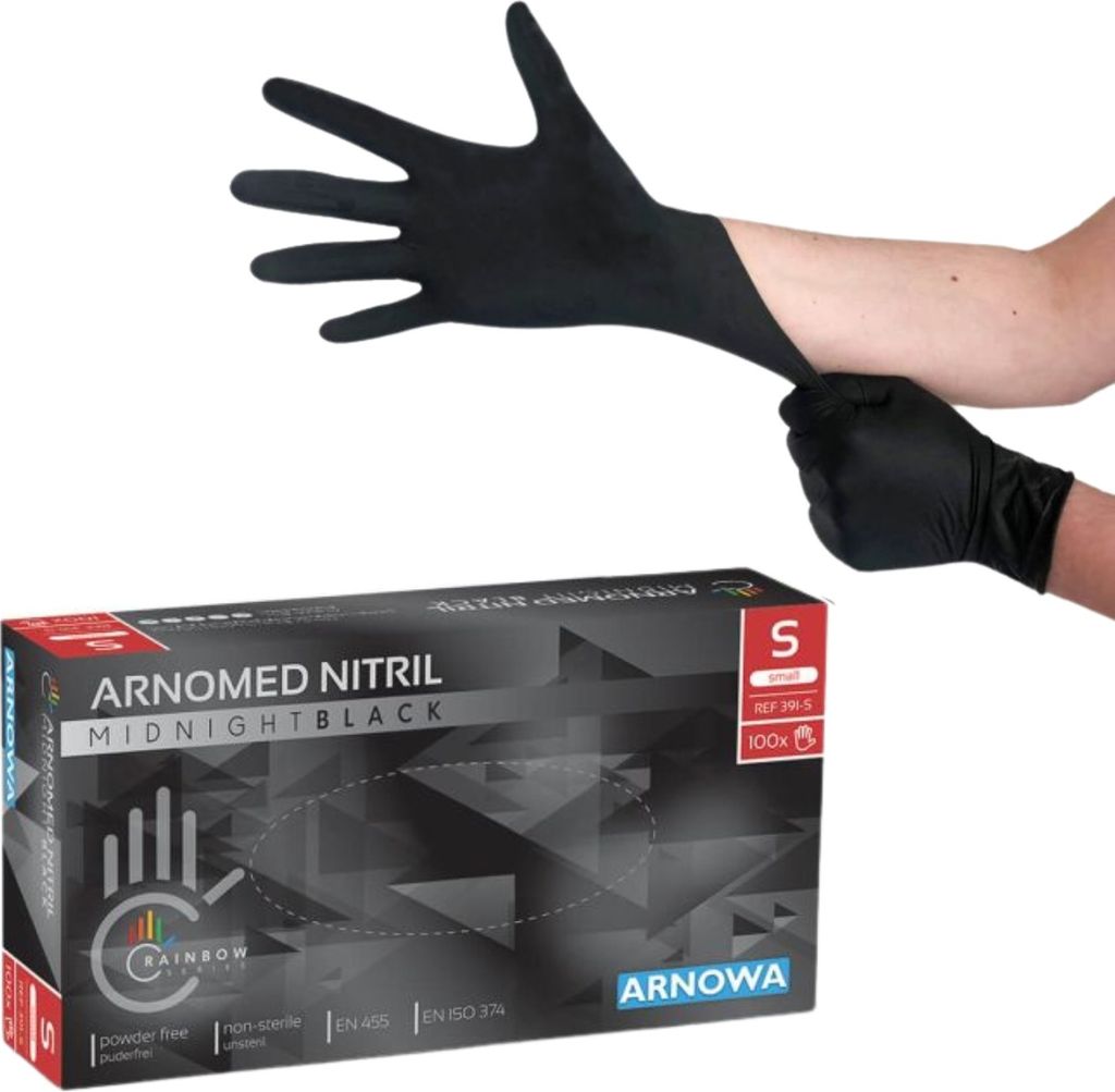 Nitril Handschuhe, schwarz, puderfrei, Größe S, 100 Stück Produktbild 