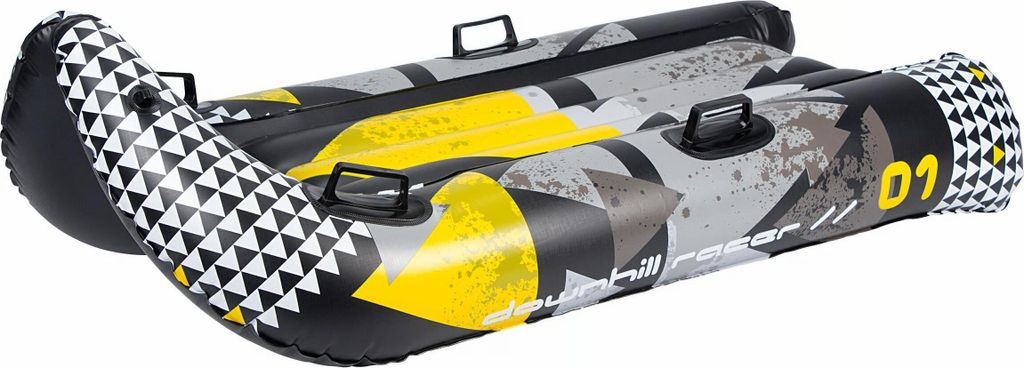 An inflatable snow tube for sledding.