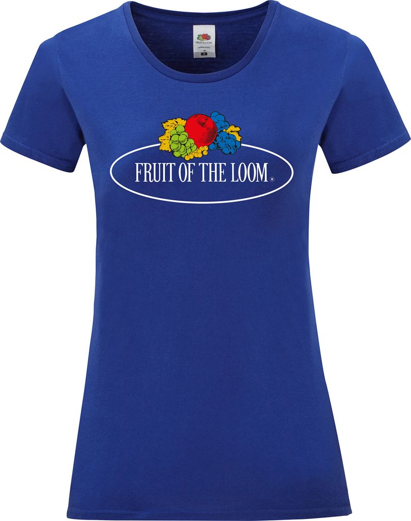 Fruit of the Loom Ladies Iconic 150 T-Shirt mit Vintage-Logo auf der Brust Farbe: kobaltblau - Vintage-Logo groß Größe: S