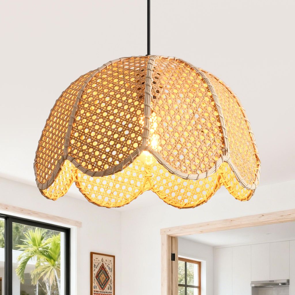 Parrot Uncle Rattanschalen- & Rattan-Pendelleuchte, natürliche Mischmaterialien, E27, 40 cm Durchmesser, für Boho-rustikale(Ohne Leuchtmittel)