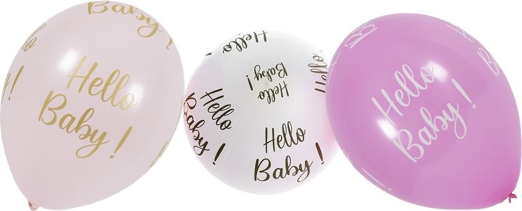 6 Ballons Hello Baby weiß rosa gold Geburt Taufe Baby Party Baby Shower