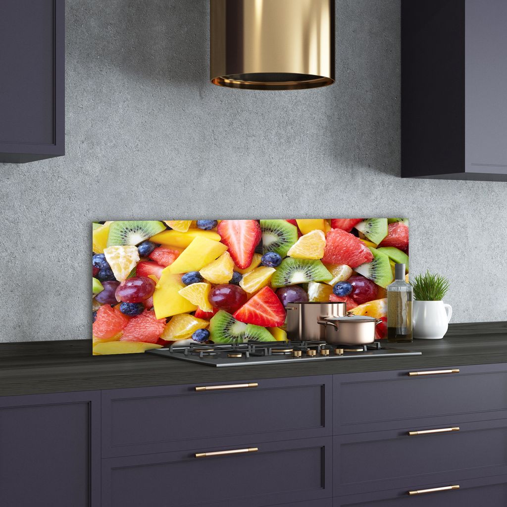Tulup Küchenrückwand Spritzschutz aus Glas -125x50 -Spritzschutz auf gehärtetes Glas Essen & Getränke Gehackte Früchte