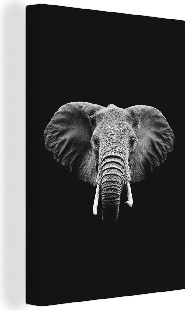 OneMillionCanvasses - Leinwandbilder - 90x140 cm, Elefant auf schwarzem Hintergrund - schwarz und weiß, Wandbilder Kunstdruck Wanddekoration - W...