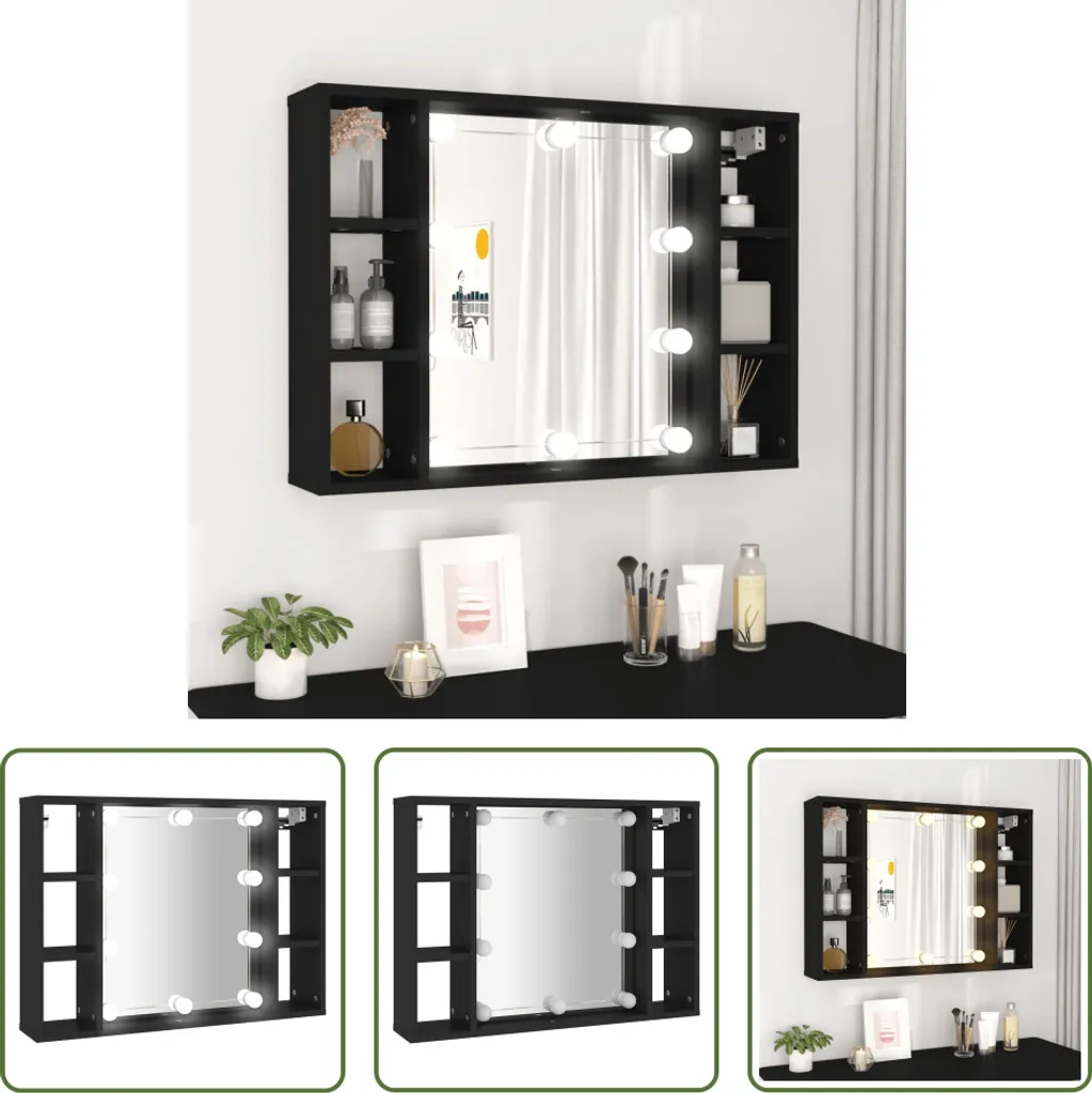 Armoire de toilette avec LED noir 76x15x55 cm The Living Store chic