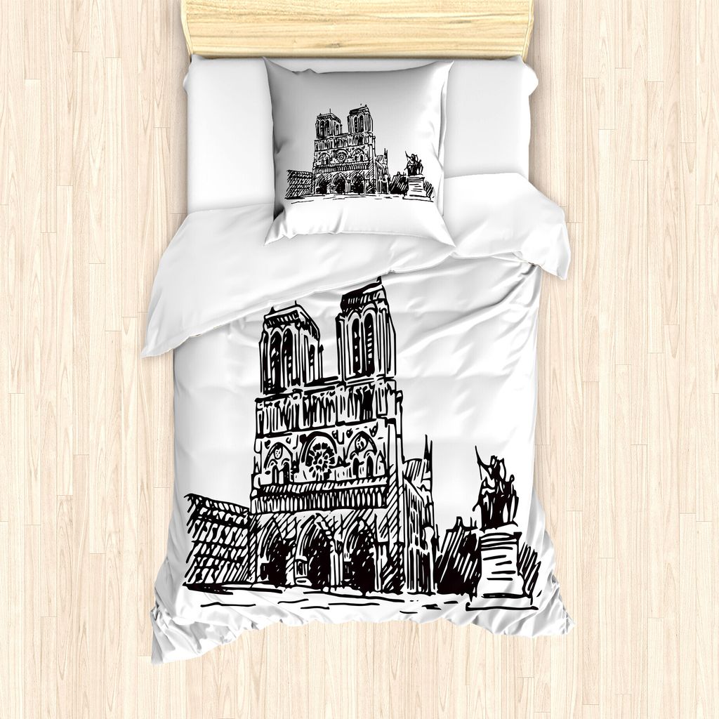 ABAKUHAUS Notre Dame de Paris Bettbezug Set für Einzelbetten, Handzeichnung, Milbensicher Allergiker geeignet mit Kissenbezug, 135 cm x 200 cm - 8...