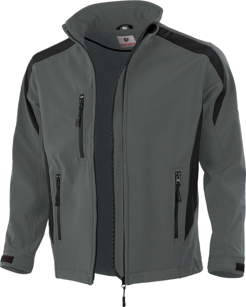 Qualitex Softshelljacke - wasserabweisende Outdoor-Arbeitsjacke - atmungsaktive Übergangsjacke - in Farbe: grau/schwarz - Herren: S - Damen: 36