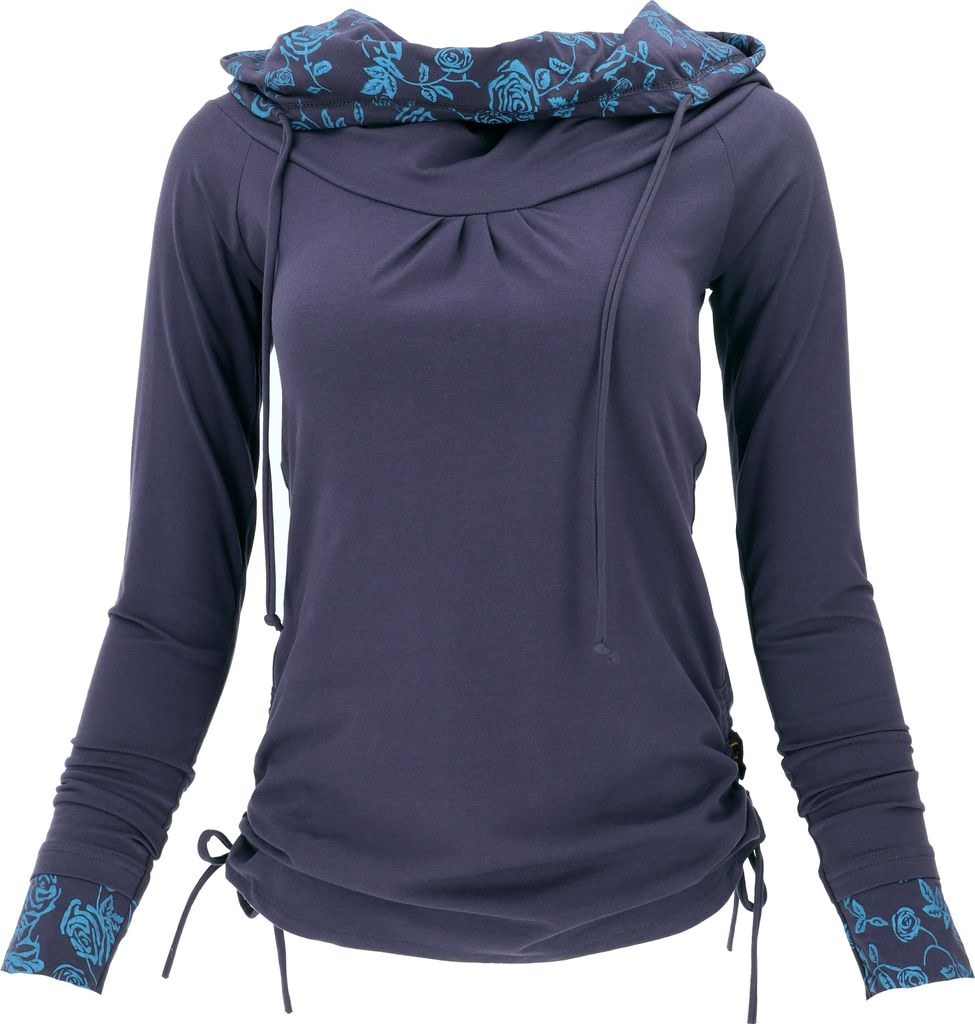 Longshirt aus Baumwolle, Boho Shirt Schalkapuze - Dunkelblau, Damen, Elasthan,Baumwolle(Bio), Größe: M