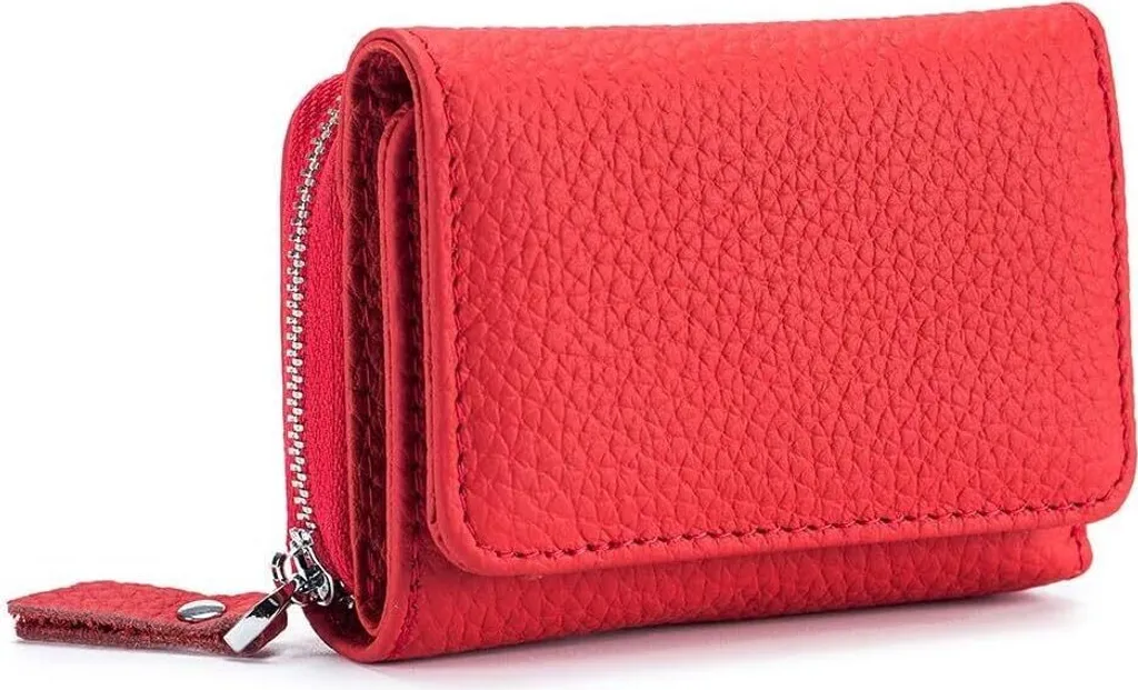 Piccolo portafoglio da donna con tasca portamonete e protezione RFID, mini portafoglio in vera pelle porta carte di credito per donne ragazze - rosso, compatto, sicuro, elegante