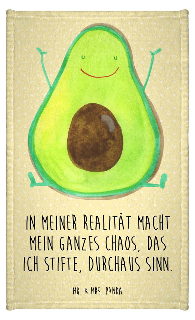 Mr. & Mrs. Panda Handtuch Avocado Glücklich - Gelb Pastell - Geschenk, Chaos, Klein, gäste wc, gästehandtuch, Frotteetuch, Chaotisch, Kleines