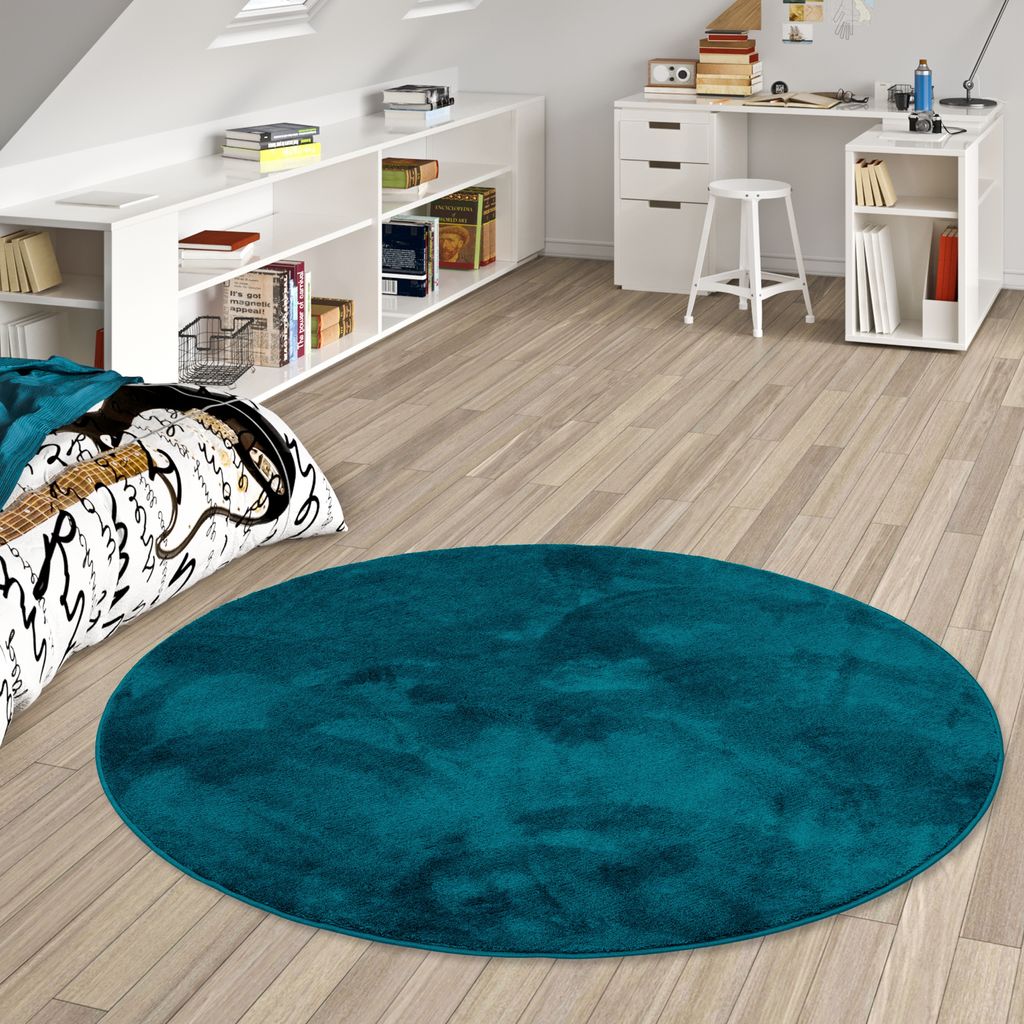 Super Soft Kinder Hochflor Teppich Silky Kids Petrol Rund, Größe:200 cm Rund