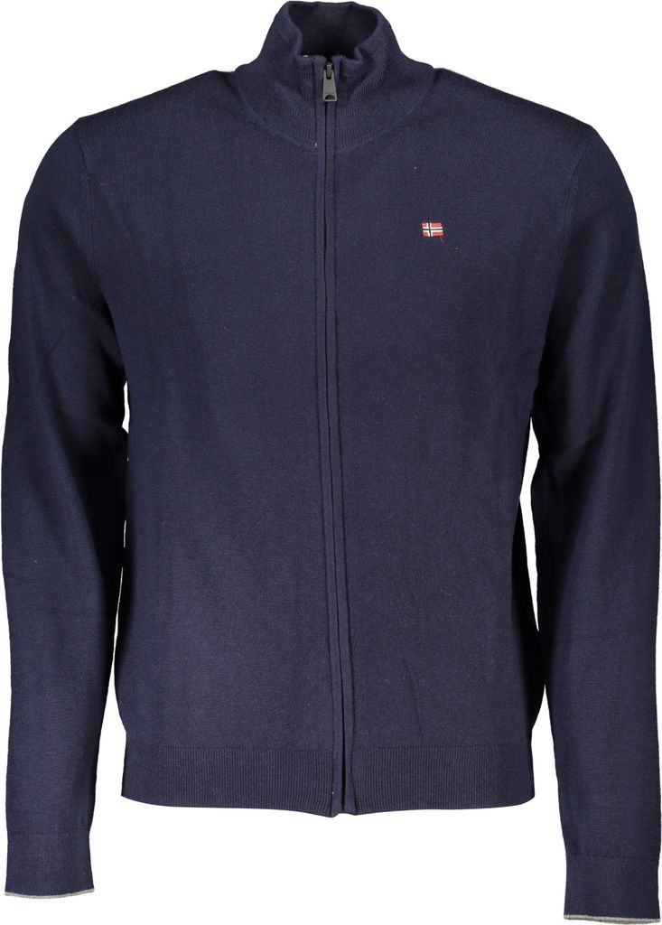 Blaue Herrenstrickjacke mit Reißverschluss und Stickerei - Langarm