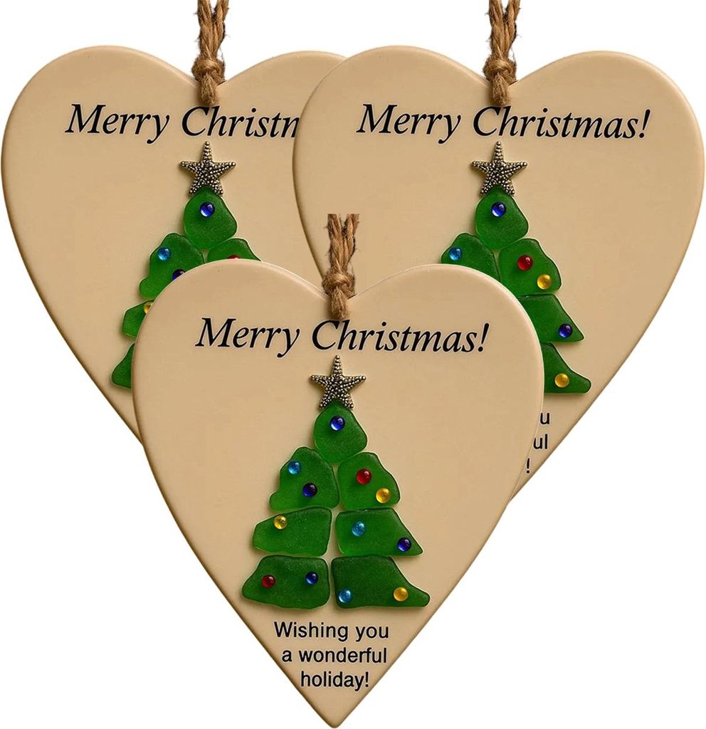 Wir wünschen Ihnen viel Liebe und Glück! Handgefertigter, runder/herzförmiger Schmuck aus Treibglas als Erinnerungsstück für den Weihnachtsbaum.